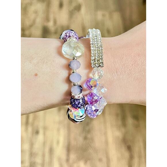 Purple Crystal Beaded Bracelet Set - Picture 2 of 16